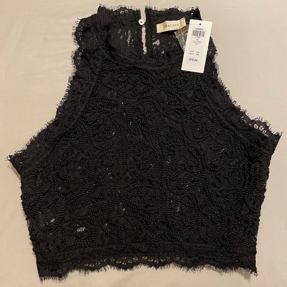 Honey Chelsea Sweetest Kiss Sleeveless Lace Crop Top Black M NWT